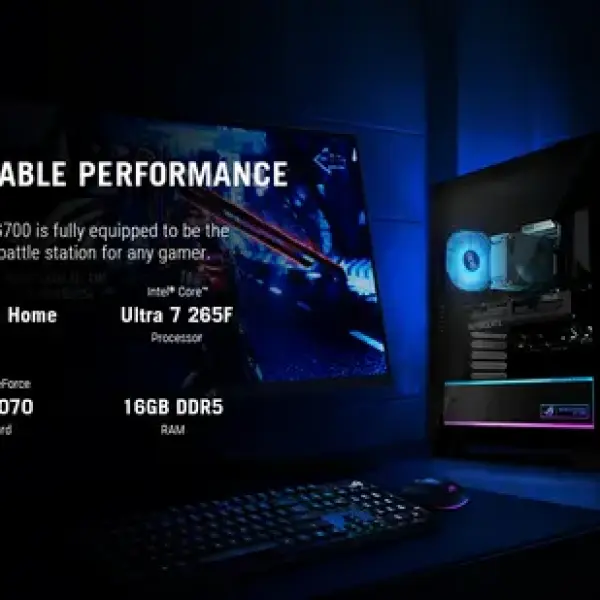 # ASUS ROG700 GM700TZ-R9800X133W Gaming Desktop – AMD Ryzen™ 7 9800X3D Processor Up to 4.7GHz, 32GB DDR5 RAM, 1TB SSD, NVIDIA® GeForce RTX™ 5070 Ti PRIME 16GB Graphics, Windows 11 Home, Liquid Cooling System, Black – 1 Year Warranty | Factory Sealed
