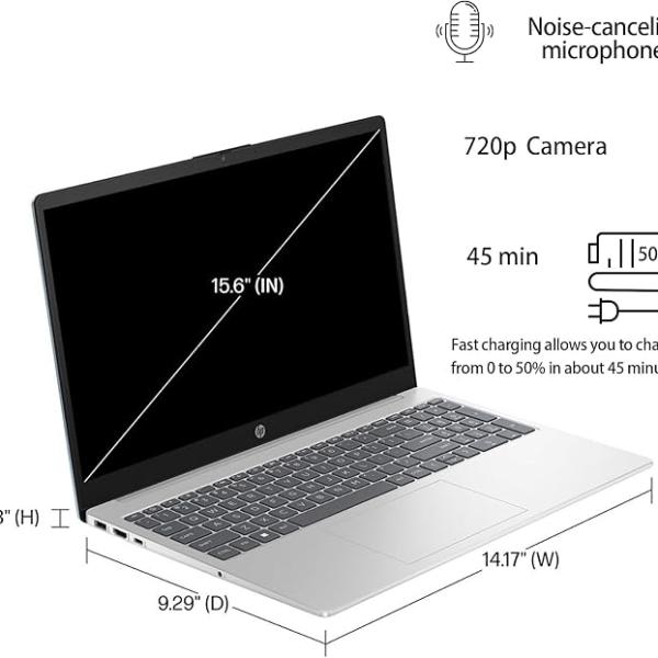 HP 15.6" Laptop, 13th Gen Intel Core i5-1335U, 16GB RAM, 512GB SSD, FHD Anti-Glare Display, Webcam, Numeric Keypad, Wi-Fi, Bluetooth, HDMI, 32GB USB Card, Windows 11 – Silver (US Version)