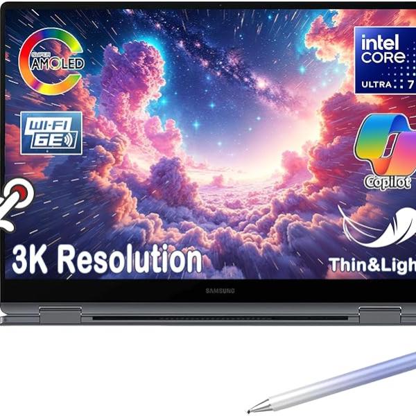 Samsung Galaxy (Upgraded) Book4 Pro 360 2-in-1 Laptop, 16" 3K AMOLED Touchscreen, Intel Core Ultra 7 155H, 120Hz, 21H Battery, AI Power with Copilot, w/Pen (16GB RAM | 1TB PCIe SSD)