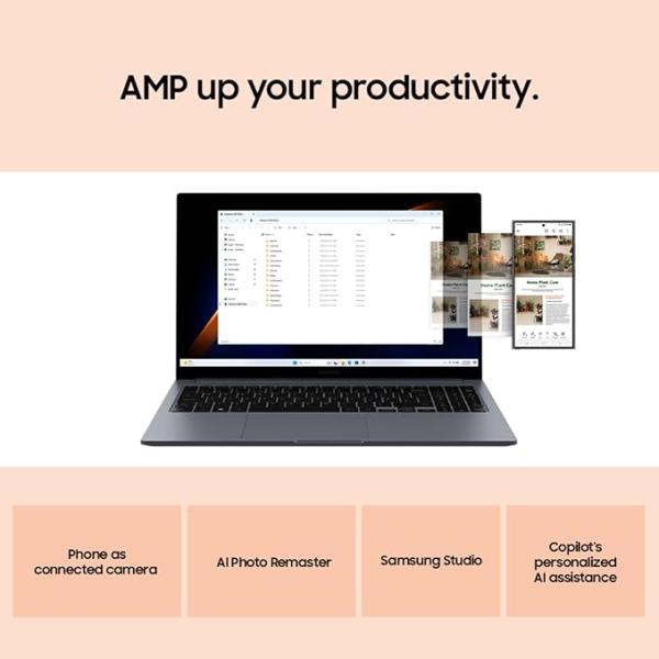 Samsung Galaxy Book4 (Gray, 16GB RAM, 512GB SSD) | 15.6" Full HD Screen | Intel Core i5 1335U Processor | Windows 11 Home | MS Office 2021 | Fingerprint Reader | Intel Iris XE Graphics | RJ45 LAN Port