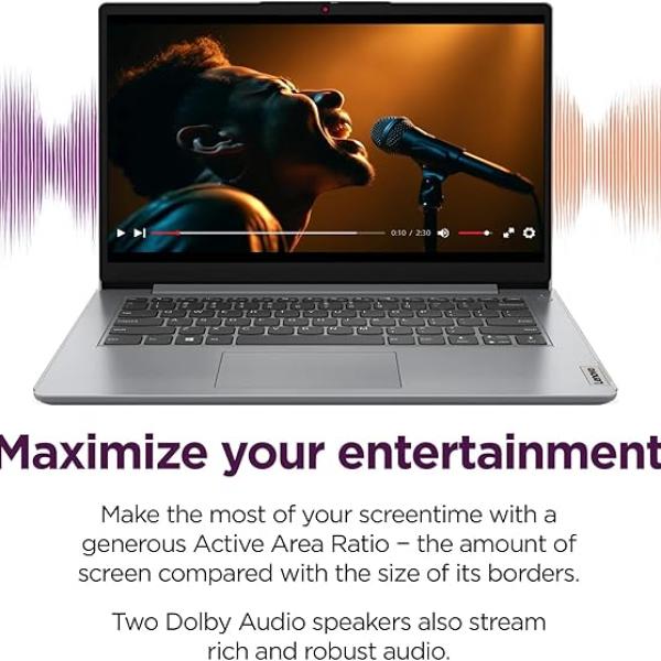 Lenovo IdeaPad 1i Laptop with Microsoft 365 Home and Business • 36GB RAM • 1TB Cloud Storage and 256GB SSD • Intel Core • 14 Anti-Glare Screen • WiFi-6 • 11HR Battery • Windows 11 • Earbuds