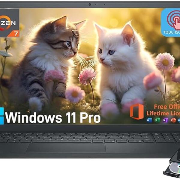 Dell Inspiron 15.6" Touchscreen Laptop - Business & Student Laptop Computer, with 2024 Office Lifetime License & Windows 11 Pro, AMD Ryzen 7 7730U, WVA LED-Backlit FHD Display, 64GB RAM, 2TB SSD