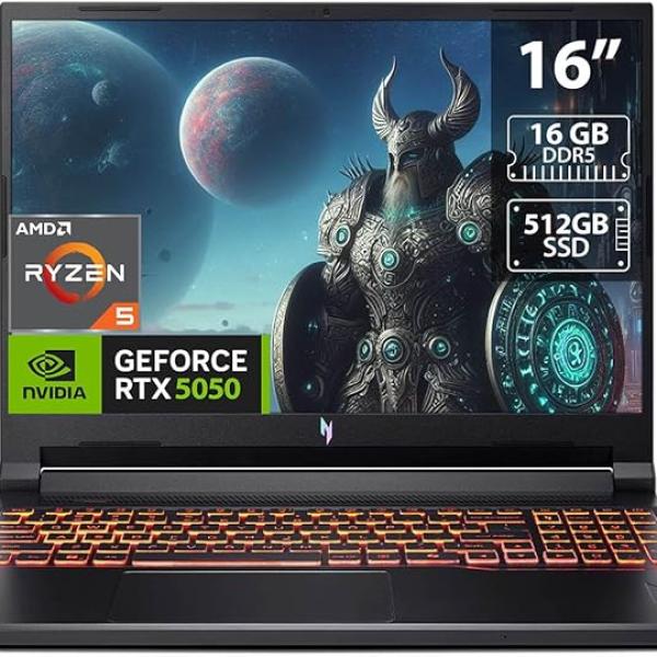 Acer Nitro V 16 AI WUXGA IPS 180Hz Gaming Laptop AI PC, AMD Ryzen 5 240 Processor, 16GB RAM, 512GB SSD, NVIDIA® GeForce RTX™ 5050 8GB GDDR7 Graphics, Windows 11,English Keyboard, Obsidian Black