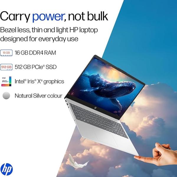 HP 15, 13th Gen Intel Core i5-1334U (16GB DDR4, 512GB SSD) Anti-Glare, Micro-Edge, 15.6''/39.6cm, FHD, Win 11, Office, Silver, 1.59kg, fd0467tu, Iris Xe Graphics, FHD Camera, Backlit KB Laptop
