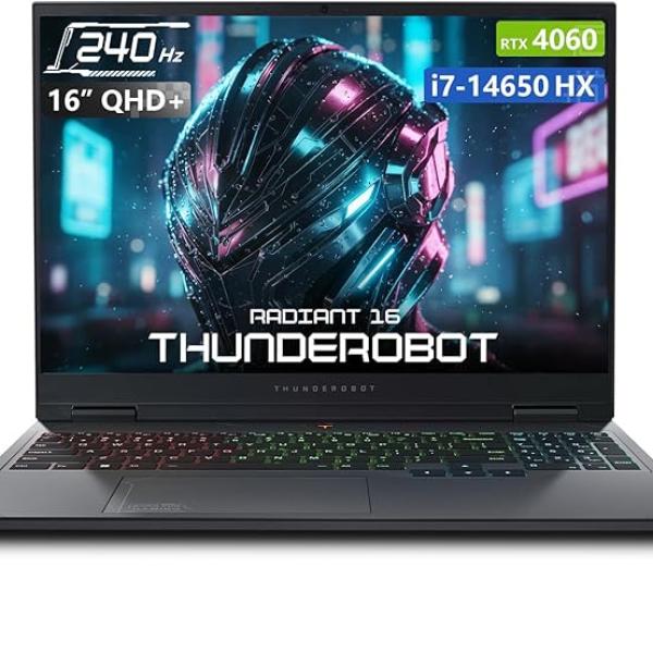 Thunderobot Radiant 16 4060 2.5K Gaming Laptop | 16" QHD+ 240Hz Display | 14th Gen Core i7-14650HX | GeForce RTX 4060 | 32GB DDR5 | 1TB SSD | RGB Backlit KB | Wi-Fi 6 | Win 11 Home | Gray