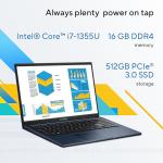 Asus Vivobook 15 Slim Laptop | Intel Core i7-1355U, Intel Iris X Graphics, 16GB RAM, 512GB SSD, 15.6"FHD Display, Win11 - Cool Silver [X1504VA-BQ715W]