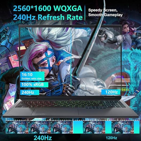Thunderobot Radiant 16 4060 2.5K Gaming Laptop | 16" QHD+ 240Hz Display | 14th Gen Core i7-14650HX | GeForce RTX 4060 | 32GB DDR5 | 1TB SSD | RGB Backlit KB | Wi-Fi 6 | Win 11 Home | Gray