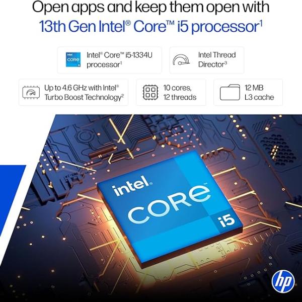 HP 15, 13th Gen Intel Core i5-1334U, (16GB DDR4,512GB SSD) Anti-Glare, Micro-Edge, FHD, 15.6''/39.6cm, Windows 11, Office 365, Silver,