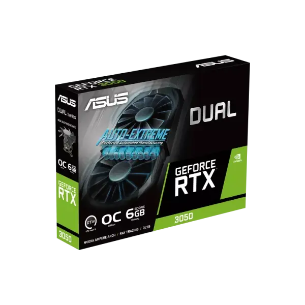ASUS Dual GeForce RTX 3050 6GB GDDR6 OC Edition Graphics Card, 96-bit Memory, 2304 CUDA Core, 14 Gbps Memory Speed | 90YV0K60-M0NA00