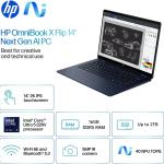 HP OmniBook X Flip 14-FM0013DX 2-in-1 Laptop, Laptop Touchscreen 14" WUXGA IPS, Intel 8-core Ultra 5 226V, Intel Arc 130V GPU, Thunderbolt 4, Windows 11 Home (16GB RAM + 1TB SSD)