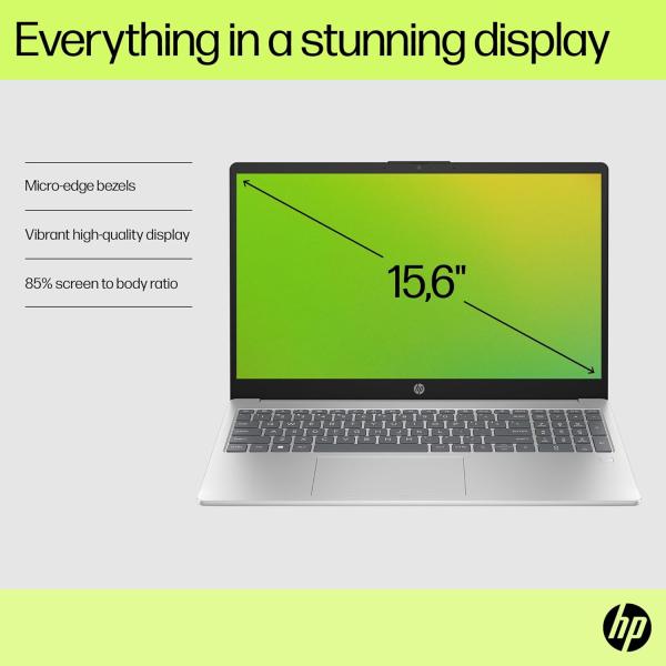 HP Laptop 15-fd1020ne, 15.6" FHD Display, Intel® Core™ Ultra 5-125H, 16GB DDR5 RAM, 512GB SSD, Intel® AI Boost (11 NPU TOPS), Eng/Arb Kb, Windows 11 Home, Natural silver [B91BTEA]